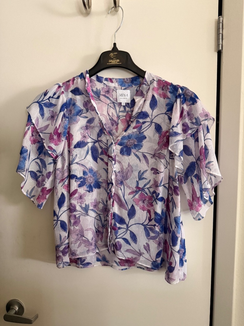 MISA Los Angeles Livia Metallic Floral Ruffle Top XS Worn Once
